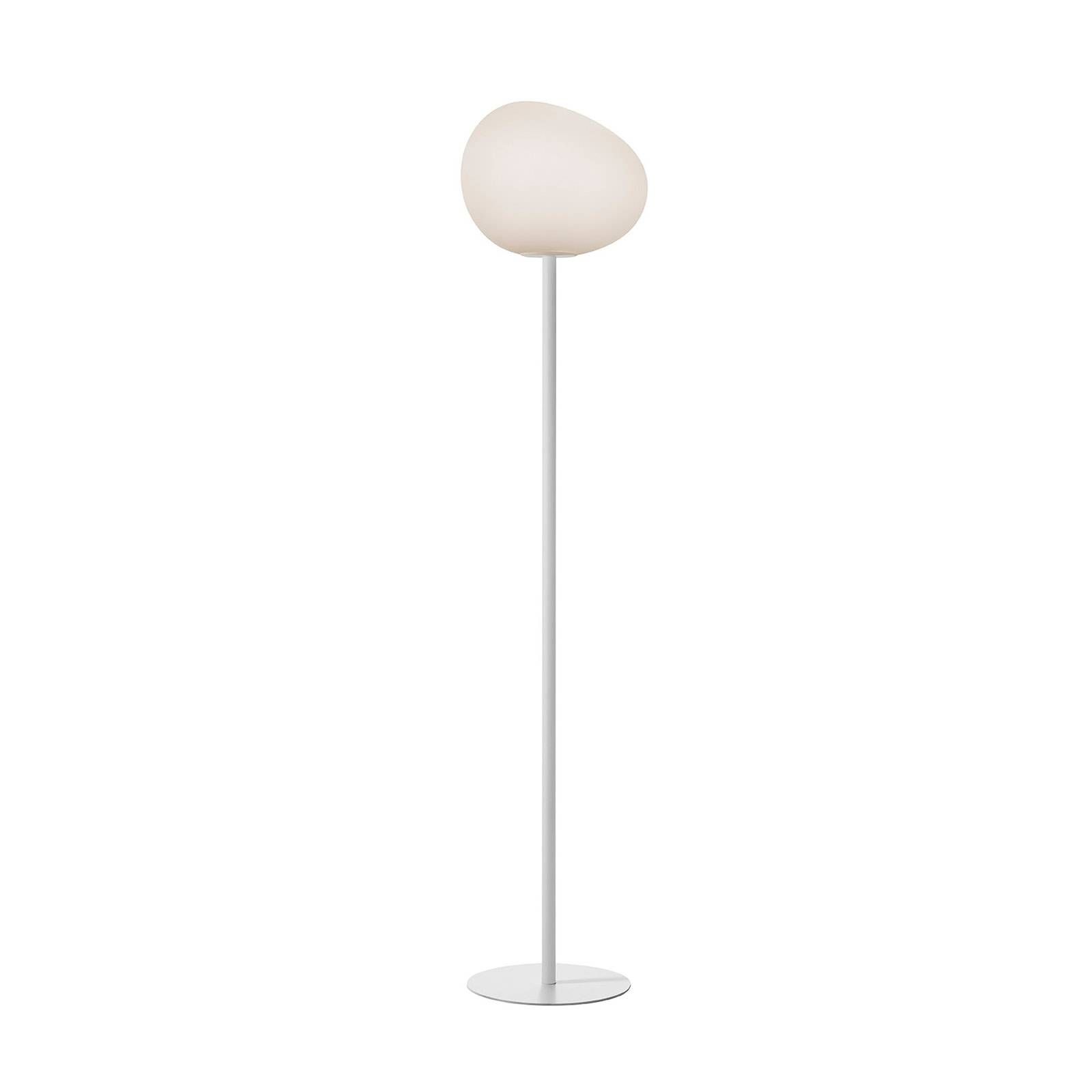 Foscarini Gregg media stojaca lampa, 151 cm, biela, Obývacia izba / jedáleň, sklo ručne fúkané, kov, E27, 57W, K: 151cm