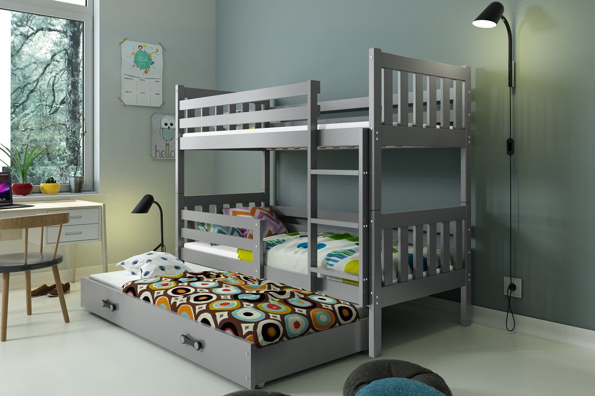 Poschodová posteľ s prístelkou CARINO 3 - 190x80cm - Grafitová - Grafitová