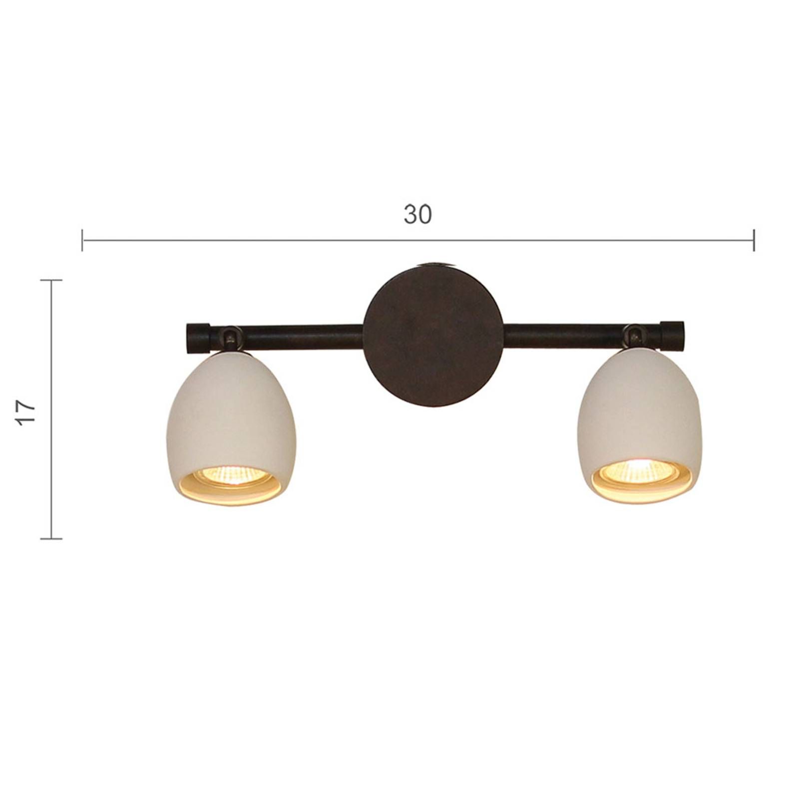 Menzel Provence matné nástenné svietidlo 2-pl., Obývacia izba / jedáleň, železo, keramika, GU10, 12W, L: 30 cm, K: 17cm