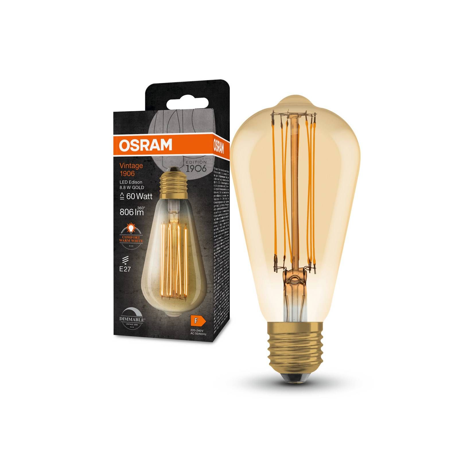 OSRAM Osram Vintage 1906 E27 8, 8W LED ST64 822 zlatá dim, sklo, E27, 8.8W, Energialuokka: F, P: 14 cm