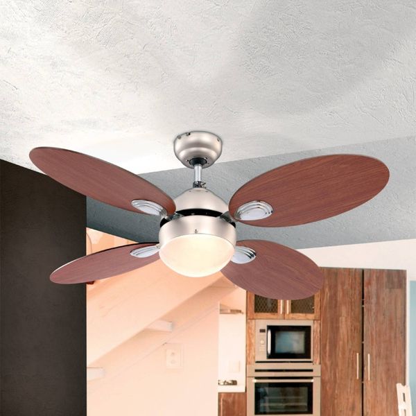 Globo Wade stropný ventilátor so šnúrovým vypínačom, Obývacia izba / jedáleň, kov, drevo, sklo, E14, 60W, K: 37cm