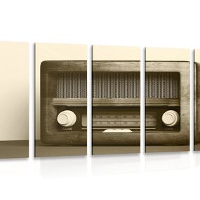 5-dielny obraz retro rádio v sépiovom prevedení