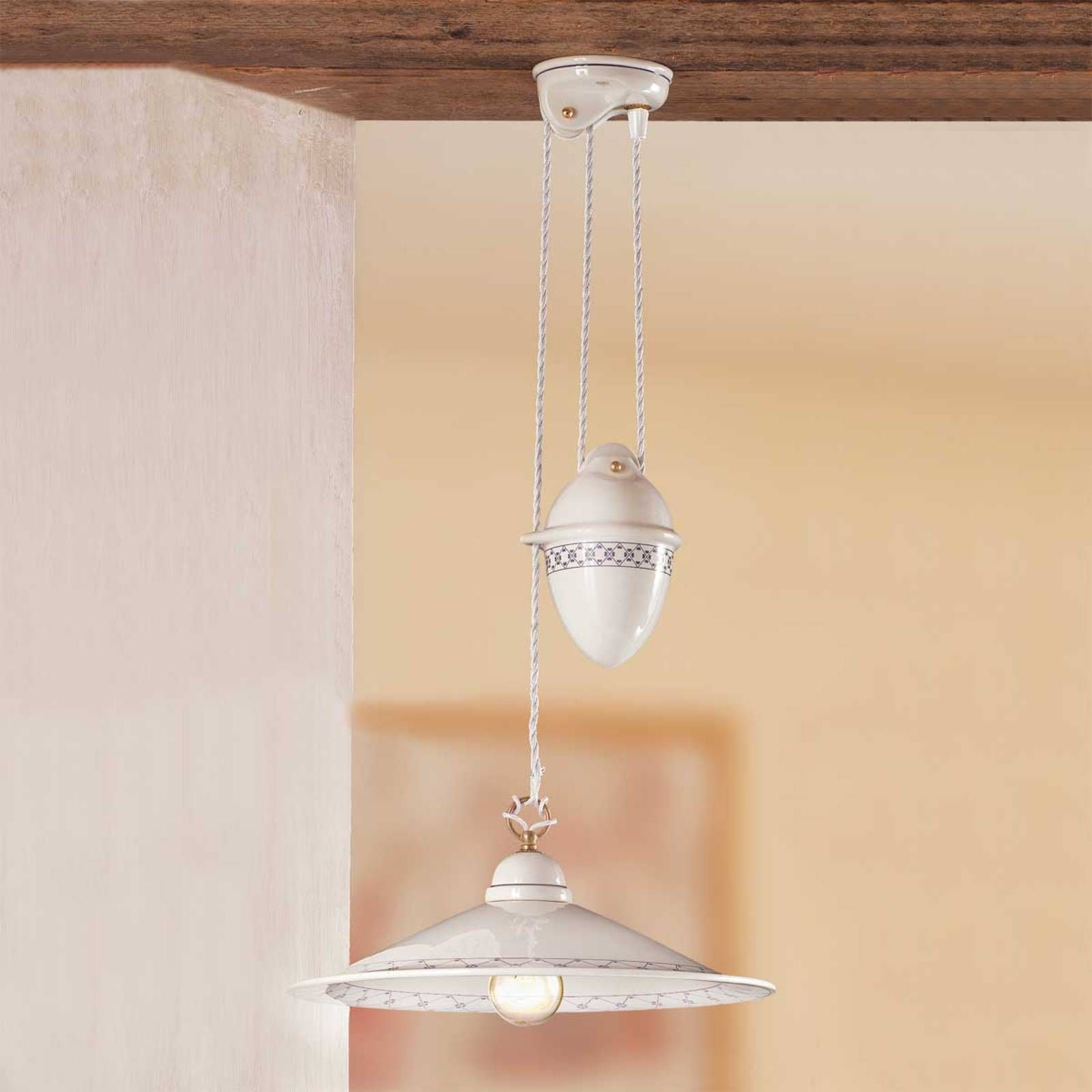 Ceramiche Závesná lampa CROCIA so zaťažovacím závažím, Obývacia izba / jedáleň, keramika, kov, E27, 100W