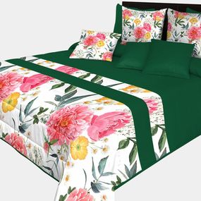 DomTextilu Prehoz na posteľ v zelenej farbe s farebnými kvetinami Šírka: 170 cm | Dĺžka: 210 cm 65893-239732