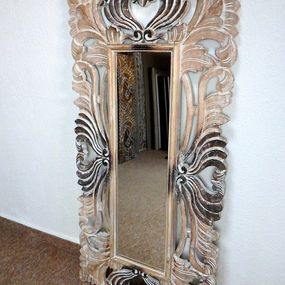 Zrkadlo SIRENE hnedá mix, 120x60 cm, exotické drevo, ručná práca