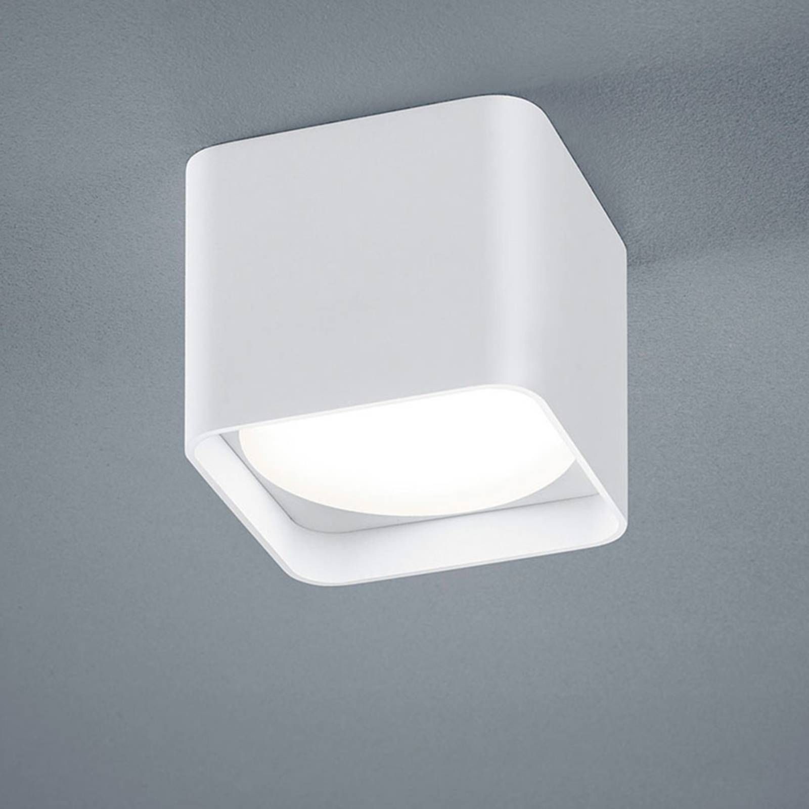 Helestra Dora stropné LED hranaté matná biela, Obývacia izba / jedáleň, kov, sklo, 7W, P: 10 cm, L: 10 cm, K: 8.5cm