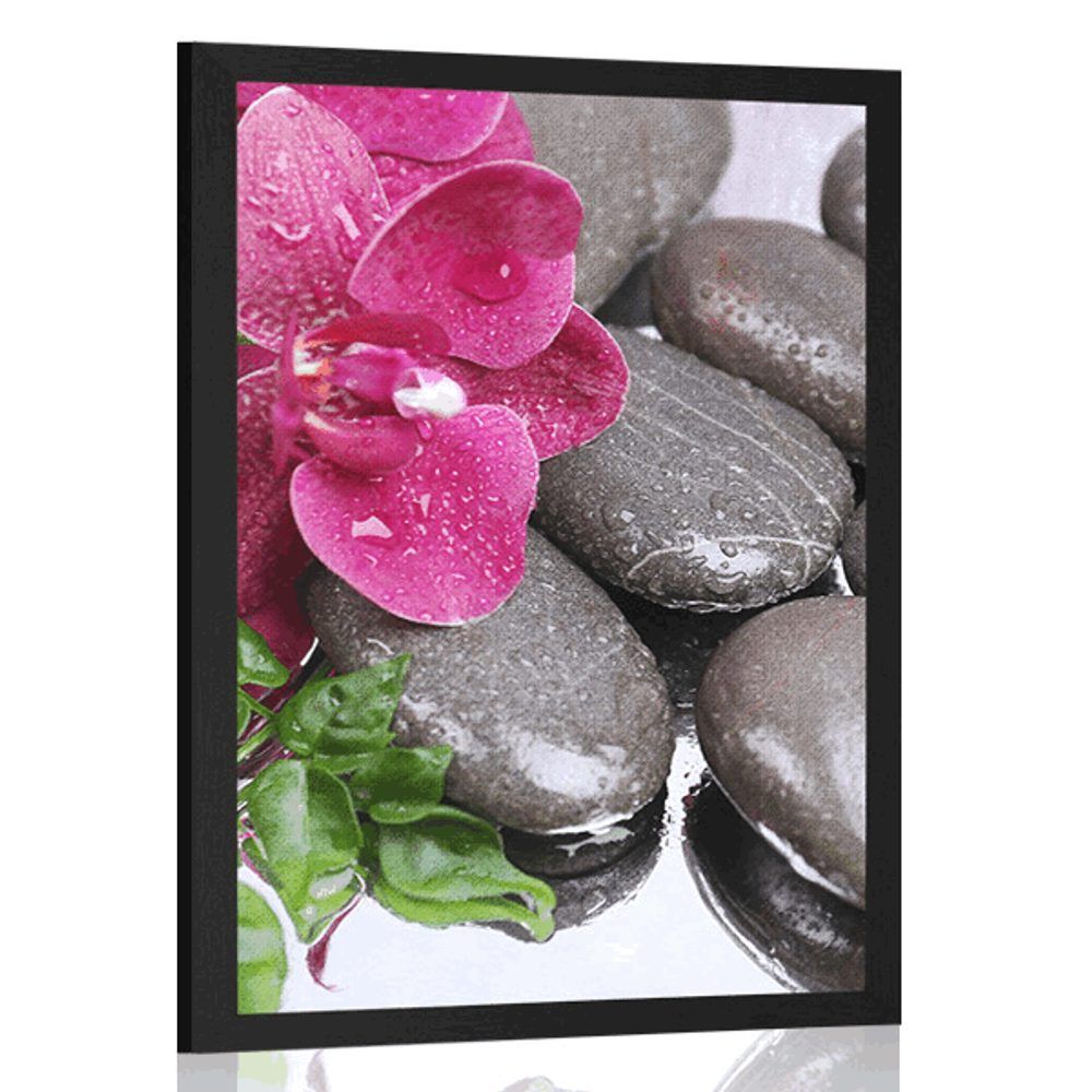 Plagát kvitnúca orchidea a wellness kamene - 30x45 black