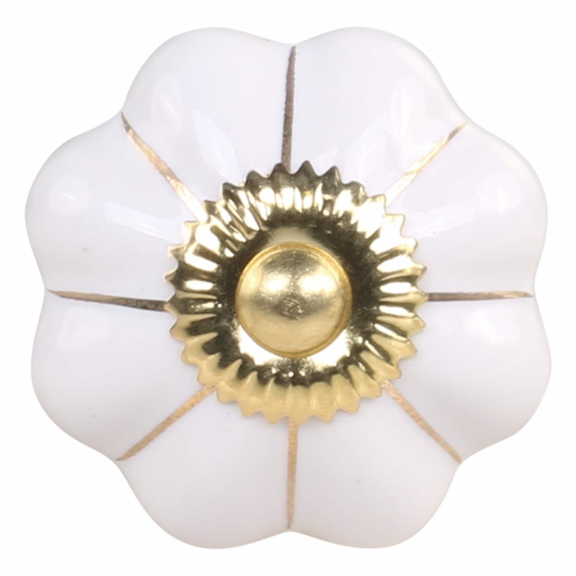 Chic Antique Porcelánová úchytka White Brass Flower