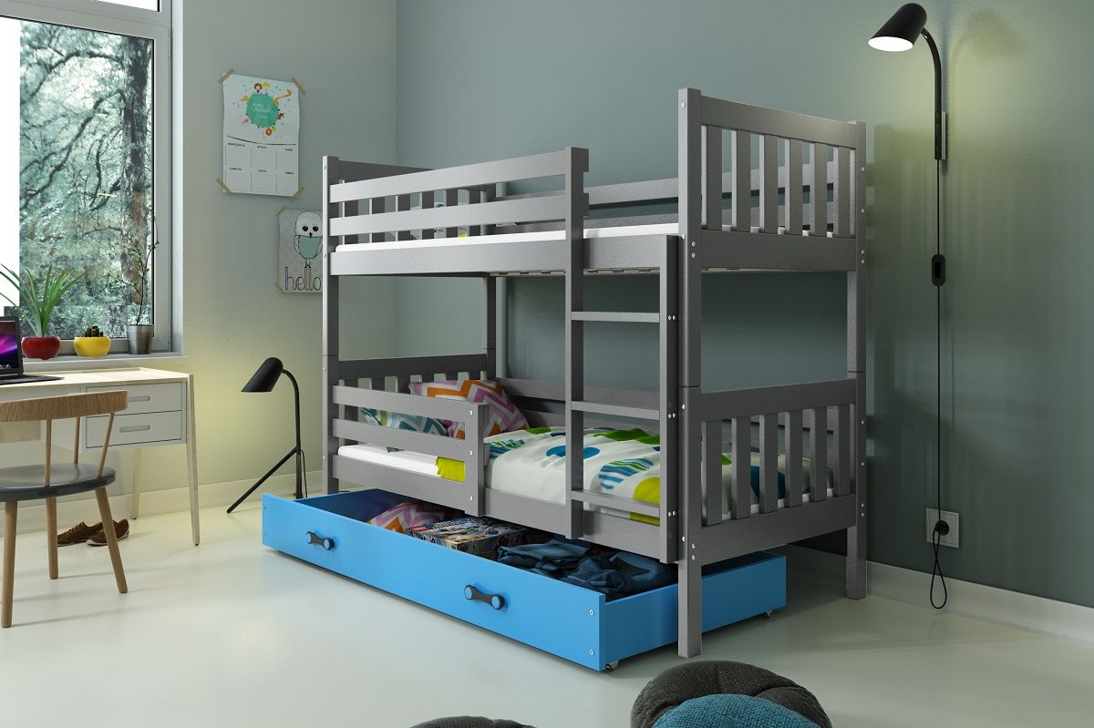 Poschodová posteľ CARINO - 190x80cm - Grafitová - Modrá