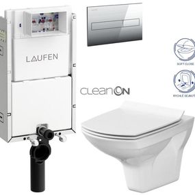 LAUFEN Podomít. systém LIS TW1 SET s chrómovým tlačidlom + WC CERSANIT CLEANON CARINA + SEDADLO H8946630000001CR CA3