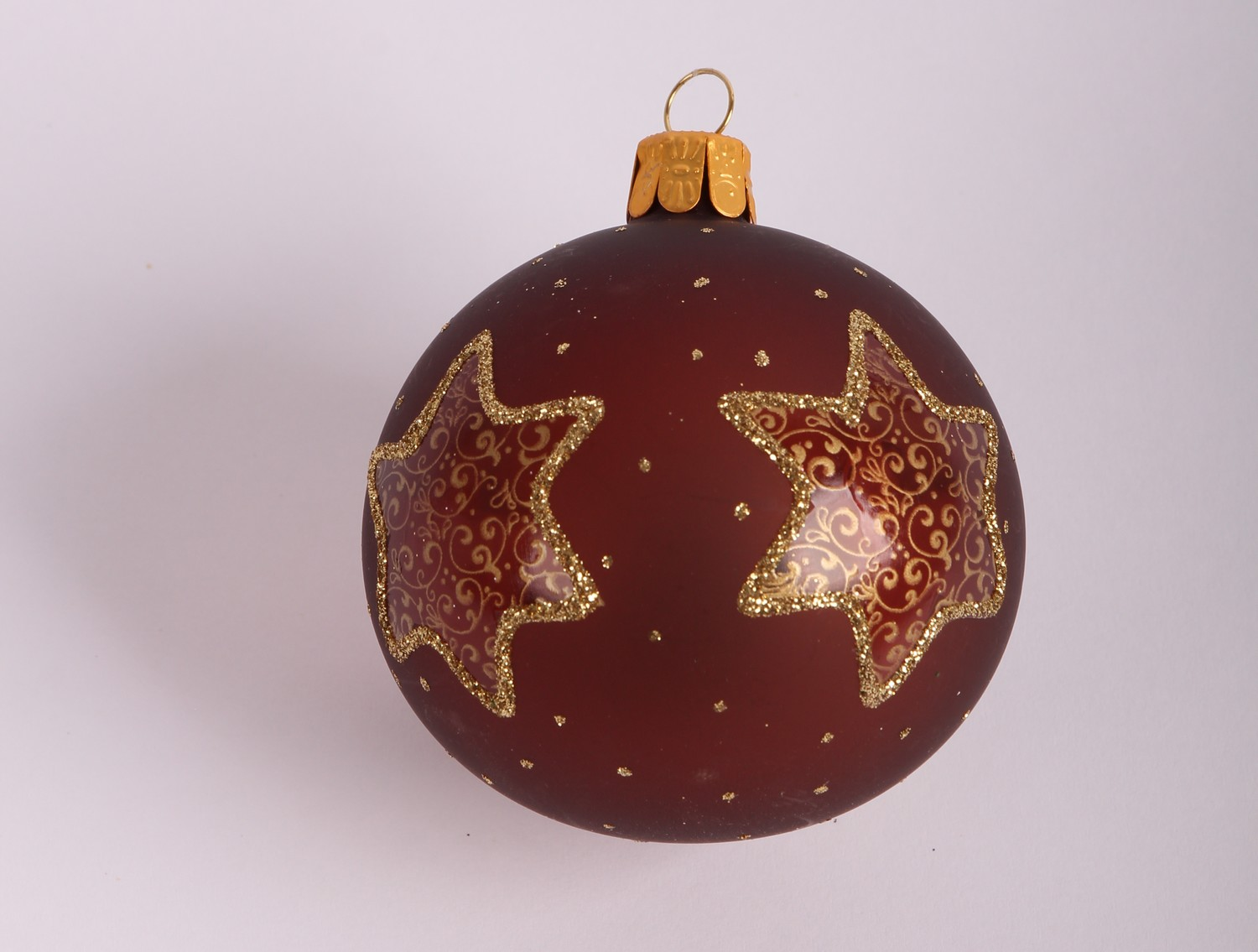 Vianočná ozdoba Hnedá guľa s hviezdami 7 cm, sklo