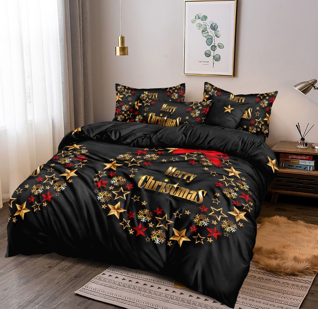 DomTextilu Sviatočné vianočné čierne posteľné obliečky s motívom adventného venca 3 časti: 1ks 200x220 + 2ks 70 cmx80 Čierna 180x220 cm 46885-218392