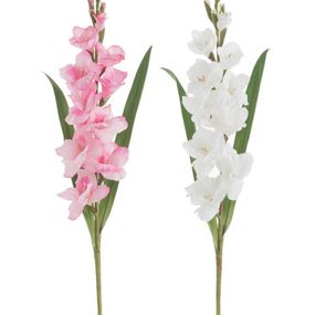 2ks biela a ružová umelá kvetina gladiol / gladioly - 12 * 102 cm