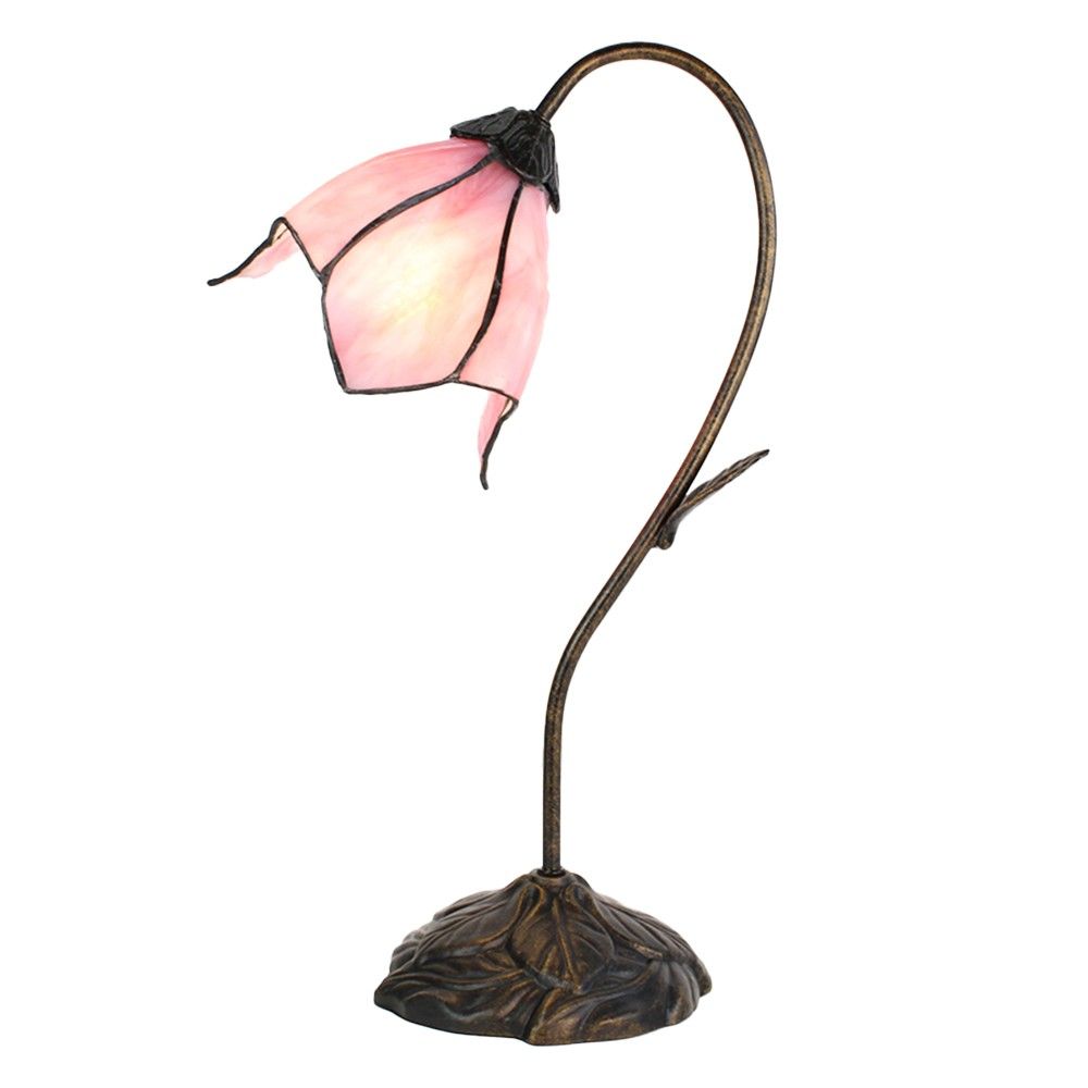 Stolná lampa Tiffany Flower Pink  - 30*17*48 cm E14/max 1*25W
