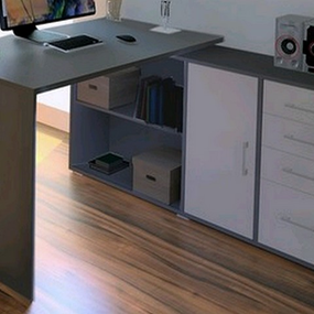 Rohový písací stôl Lift, šedý/hnedý