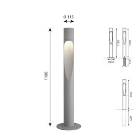 Louis Poulsen Flindt uzemnené 110 cm hliník, hliník, 15W, K: 110cm