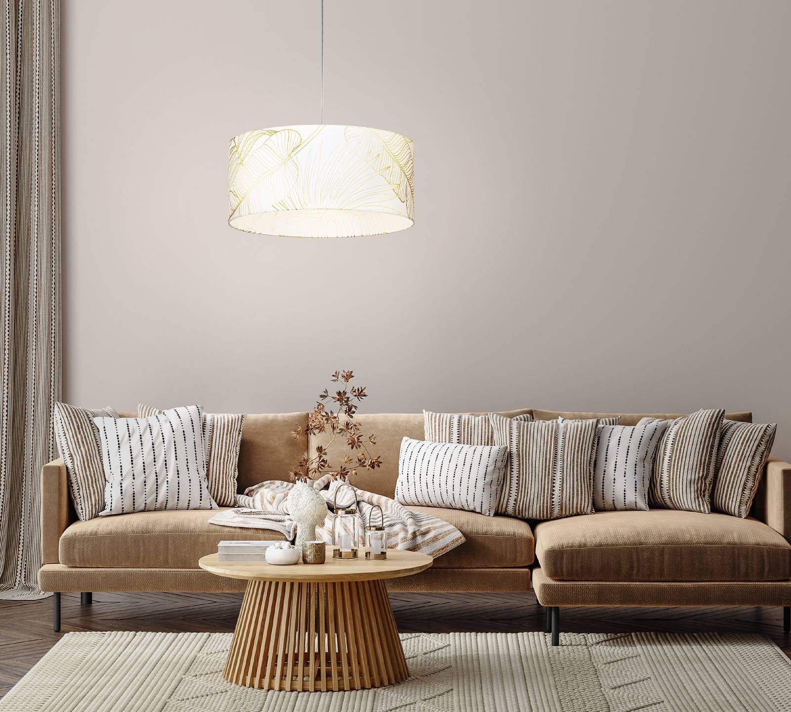 EGLO Závesné svietidlo Bucamaranga biela potlač listu, Obývacia izba / jedáleň, textil, oceľ, E27, 40W