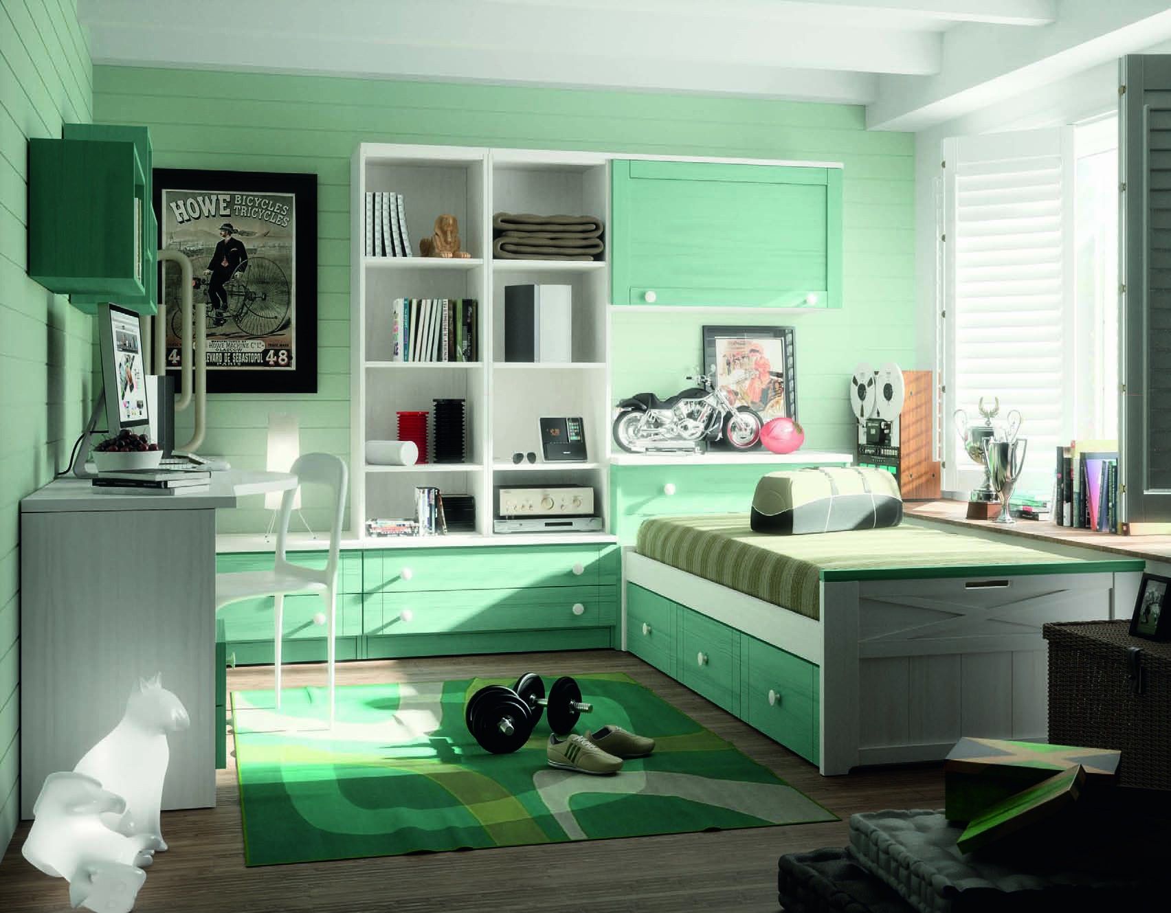Estila Luxusná študentská izba Blanco decape / Verde agua