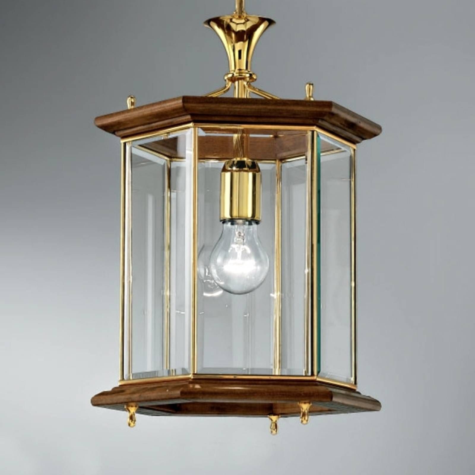 Cremasco Klasická závesná lampa Mona, Obývacia izba / jedáleň, sklo, kov, drevo, E27, 60W, K: 41.5cm