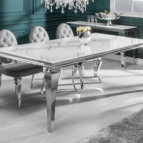 Estila Barokový chrómový luxusný jedálenský stôl Modern Barock s mramorovou sklenenou doskou 200cm