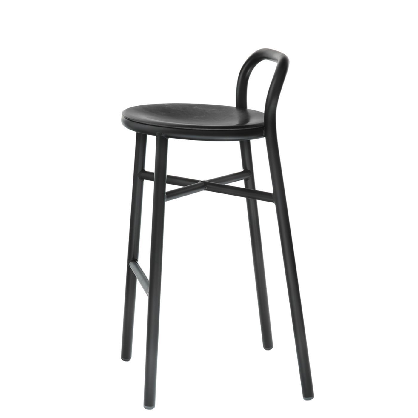 MAGIS - Barová stolička PIPE s tmavým dreveným sedadlom vysoká - čierna