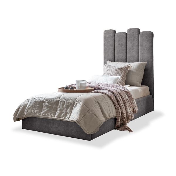 Sivá čalúnená jednolôžková posteľ s úložným priestorom s roštom 90x200 cm Dreamy Aurora – Miuform
