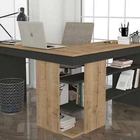 Dizajnový rohový písací stôl Fawzia antracitový