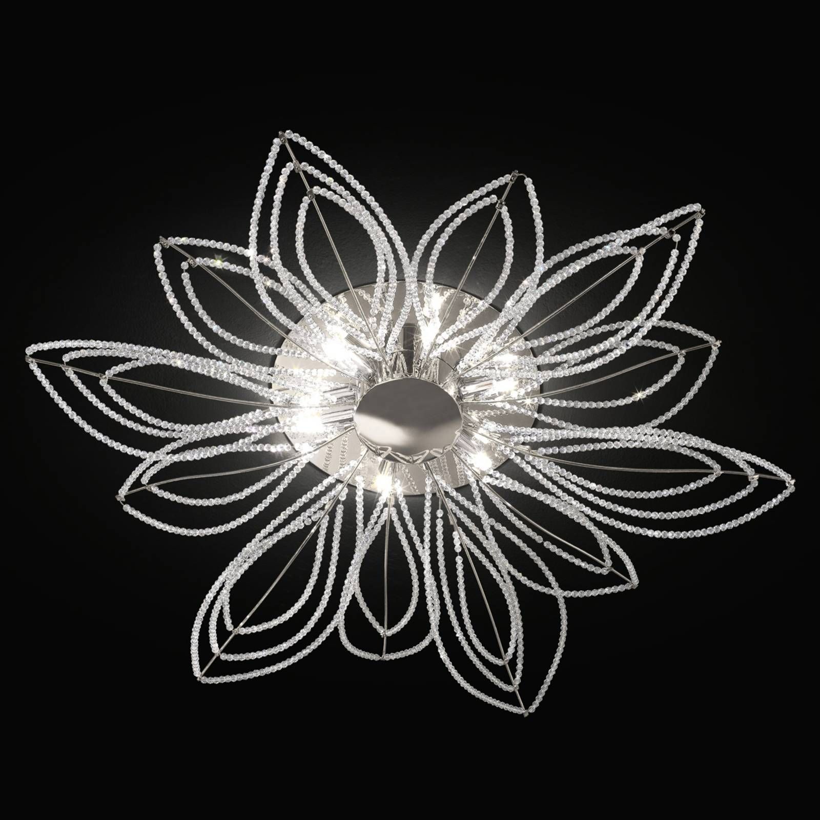 Patrizia Volpato Stropné svietidlo Girasole v tvare kvetu 70 cm, Obývacia izba / jedáleň, kov, krištáľ, G9, 75W, K: 10cm