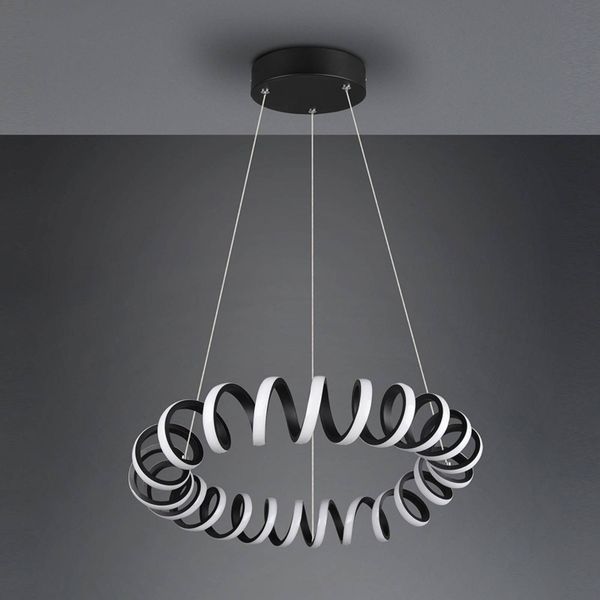 Trio Lighting Závesné LED svietidlo Curl, SwitchDim, čierne, Obývacia izba / jedáleň, kov, 33W