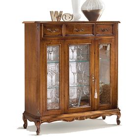 Estila Rustikálna luxusná vitrína Emociones z masívneho dreva so zásuvkami a sklenenými dvierkami 115cm