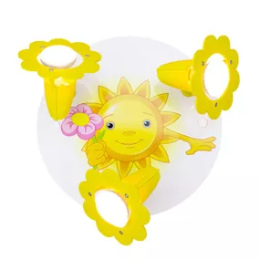 Elobra Stropné svietidlo Slnko s kvetom 3-pl. žlté-biele, Detská izba, drevo, E14, 40W, K: 20cm