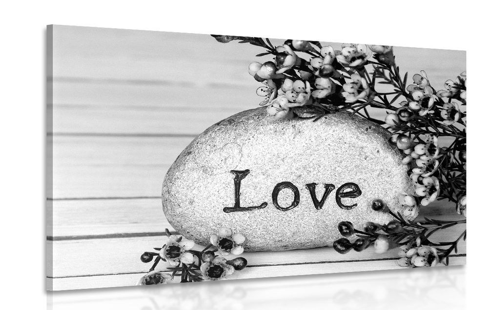 Obraz s nápisom na kameni Love v čiernobielom prevedení - 60x40
