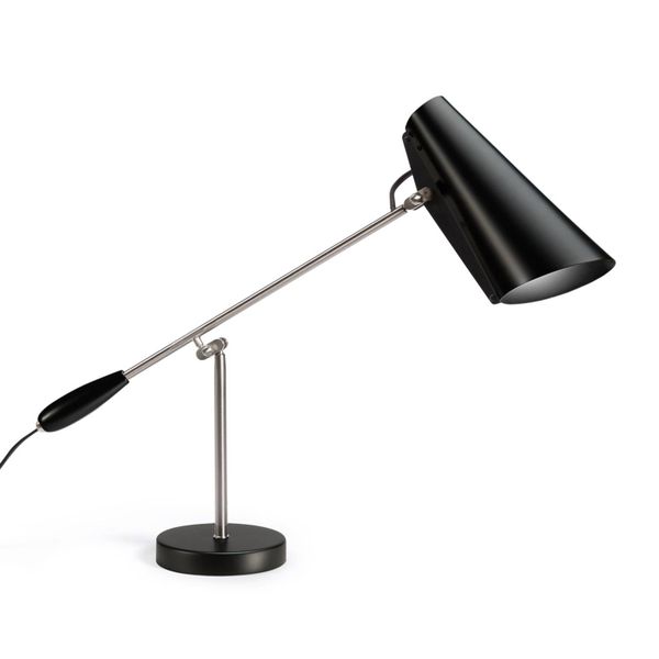Northern Birdy – stolná lampa v čiernej a oceľovej, Obývacia izba / jedáleň, hliník, oceľ, E27, 60W, K: 43cm