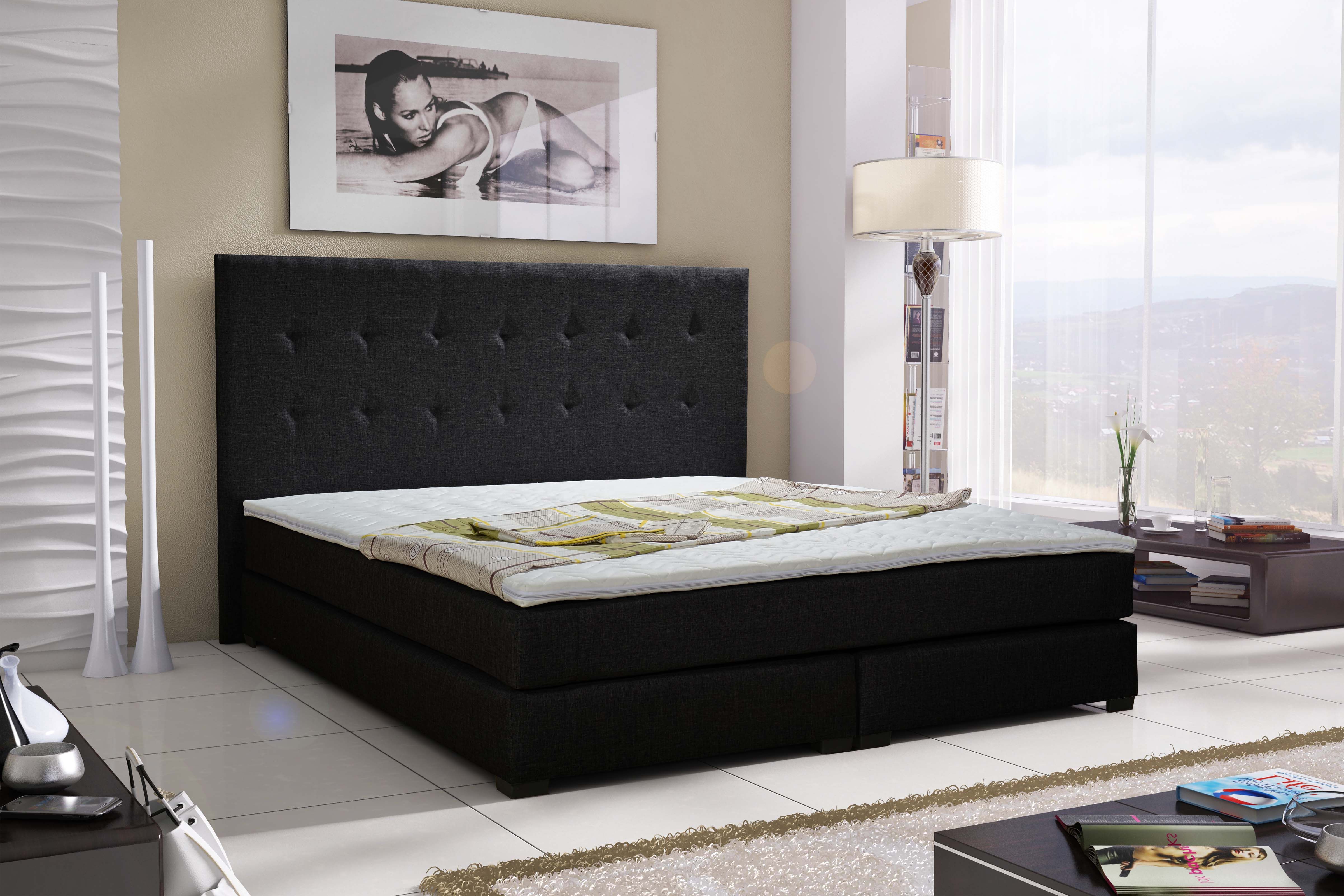 Manželská posteľ Boxspring 140 cm Caserta (čierna) (s matracmi)