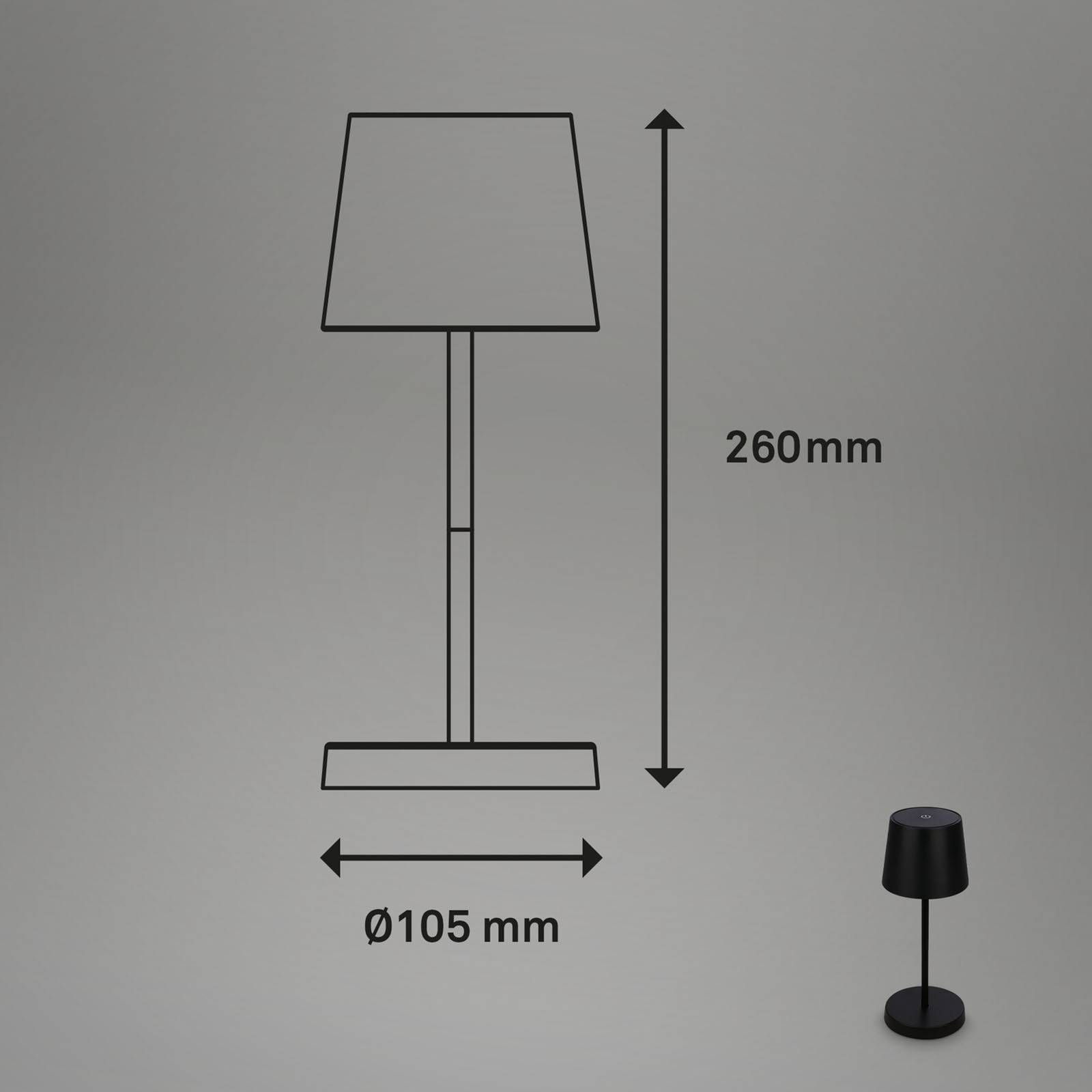 Briloner Stolová LED lampa Piha s batériou, čierna, plast, 2.6W, K: 26cm