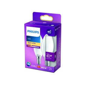 Philips LED sviečka B35 E14 4, 3W 2700K opálová 2ks, sklo, E14, 4.3W, Energialuokka: F, P: 9.7 cm