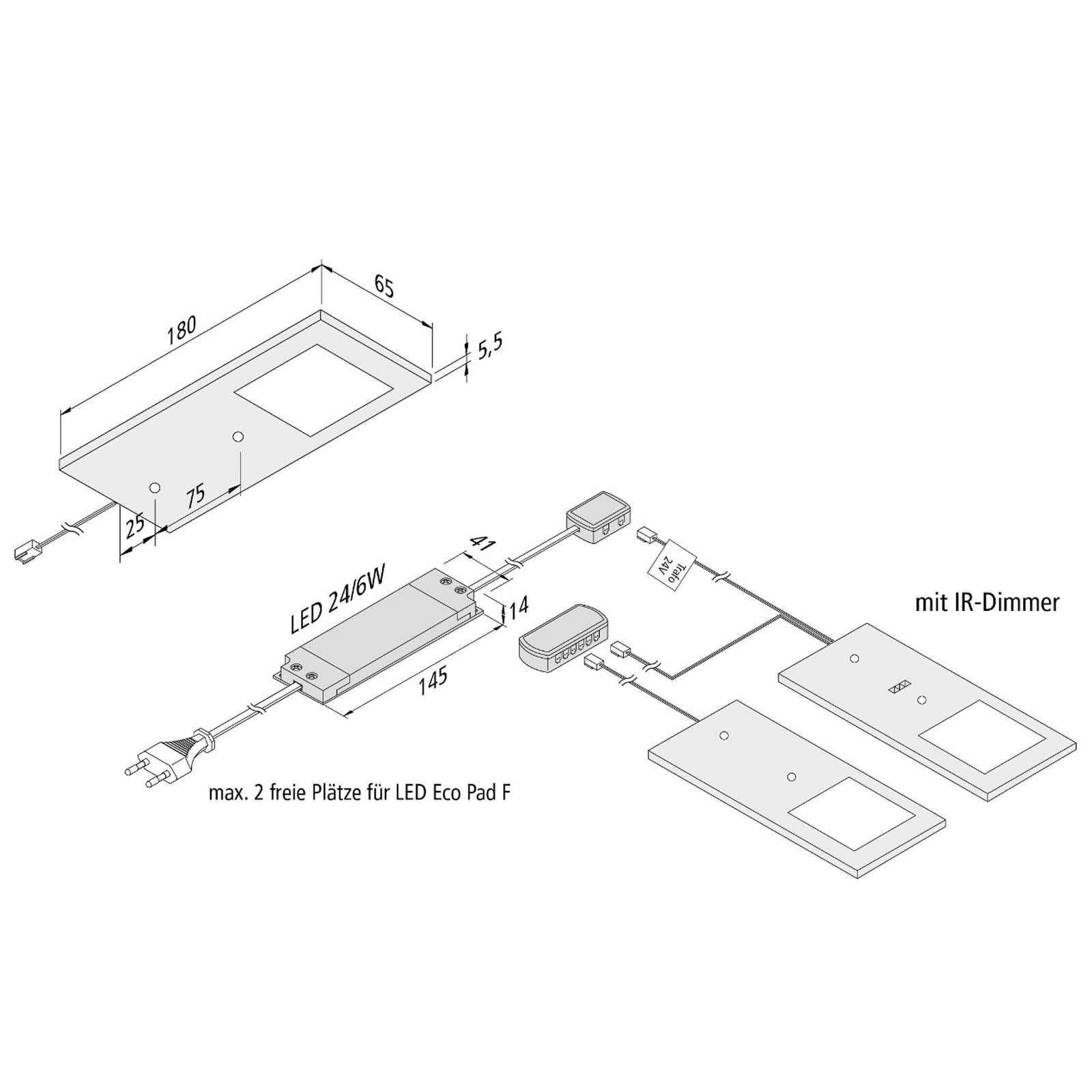 Hera Podhľadové LED svietidlo Eco-Pad F 2x 3000K hliník, Kuchyňa, hliník, plast, 3W, Energialuokka: F, P: 18 cm, L: 6.5 cm, K: 0.55cm