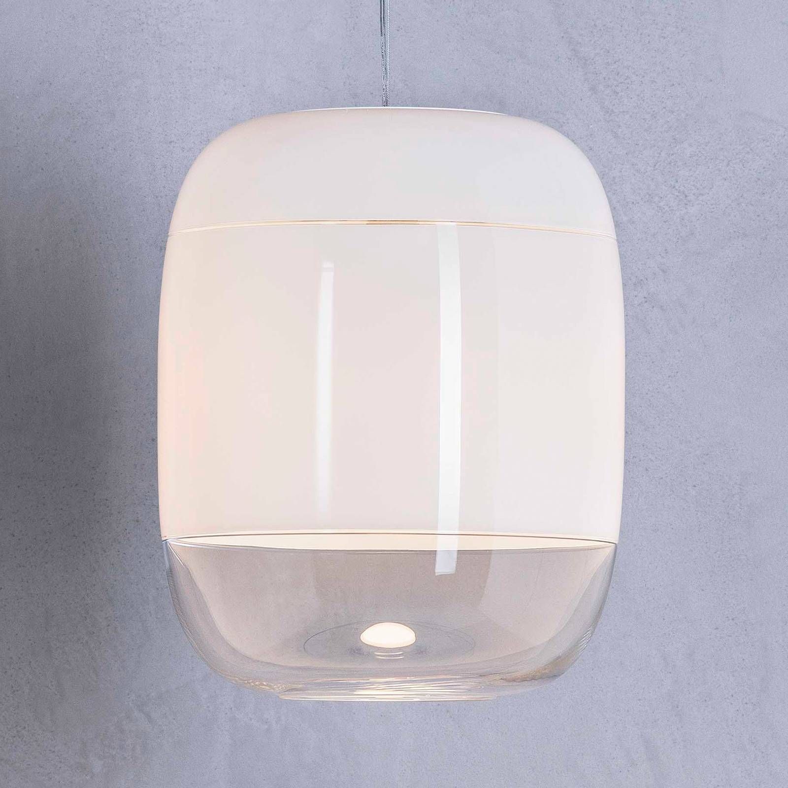 Prandina Gong S3 závesná lampa, biela, Obývacia izba / jedáleň, sklo, ručne fúkané, E27, 150W, K: 37.5cm