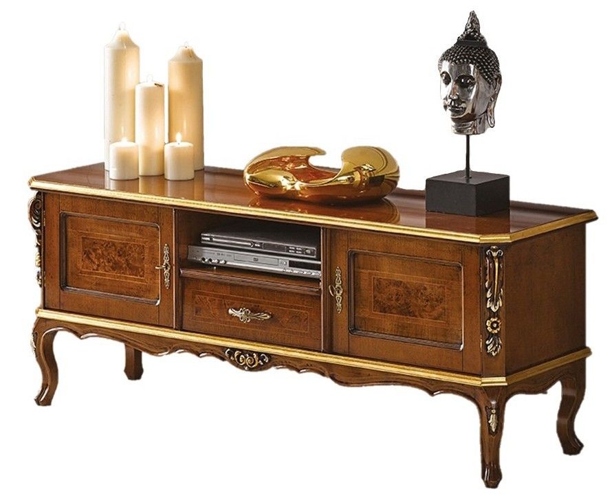 Estila Luxusný klasický TV stolík Clasica z dreveného masívu s vyrezávanou barokovou výzdobou a úložným priestorom na nožičkách 150cm