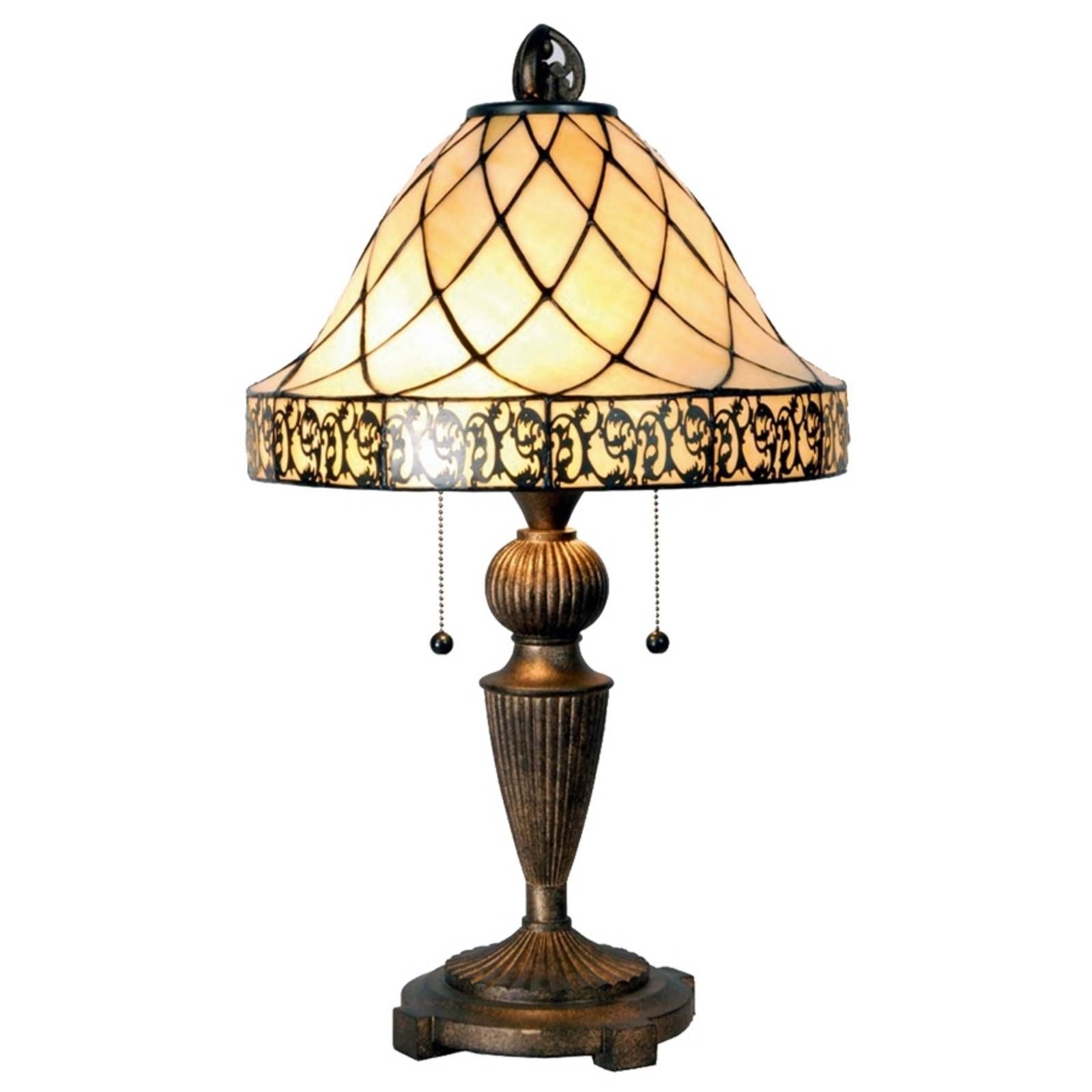 Clayre&Eef Stolná lampa Diamond v štýle Tiffany 62 cm, Obývacia izba / jedáleň, sklo, polyrezín, E27, 60W, K: 62cm