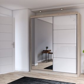 Mebli Idzczak Multi 35 s posuvnými dverami so zrkadlom 183 cm Sonoma/biela + zrkadlo