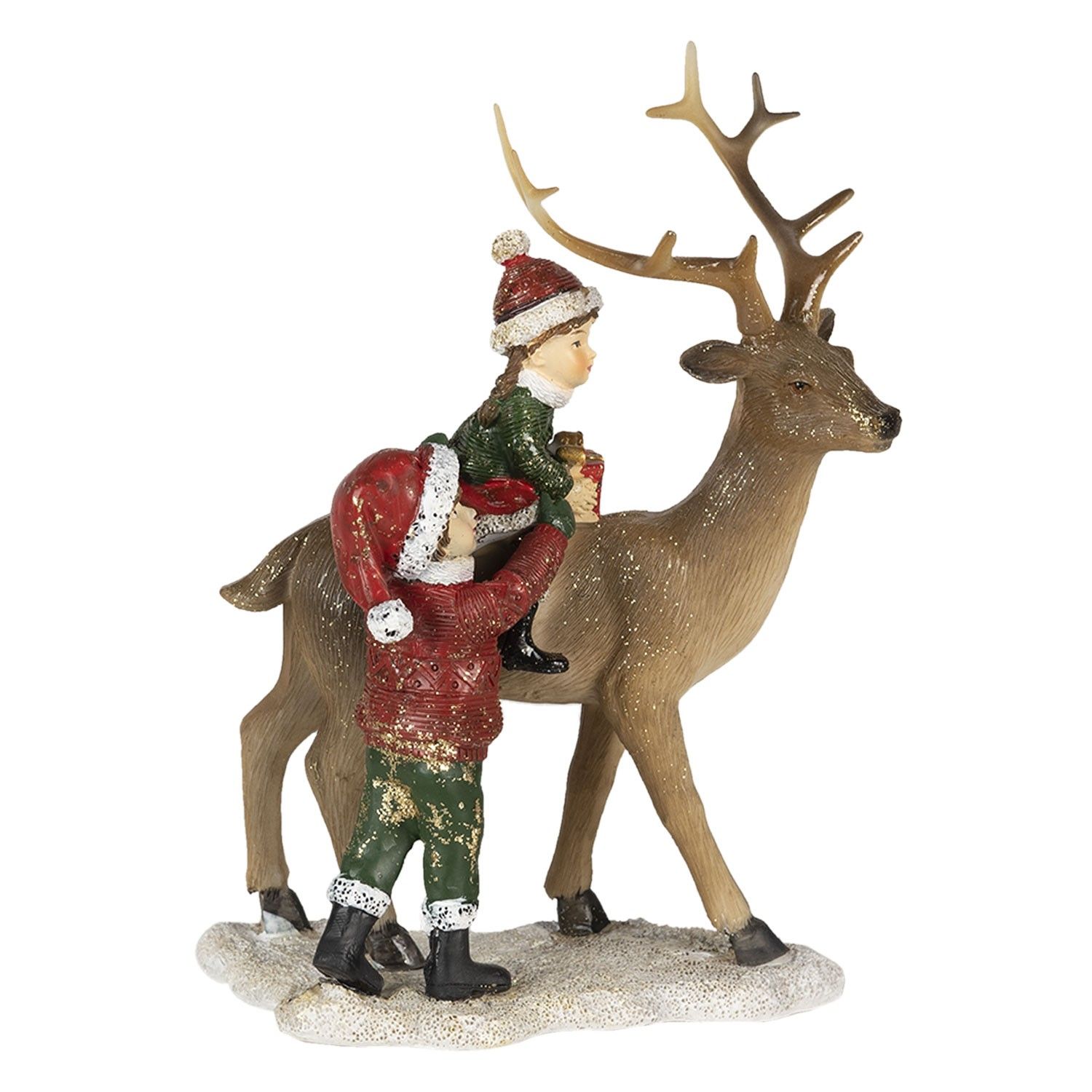 Vianočné dekoratívne soška jeleňa s deťmi - 15 * 9 * 22 cm