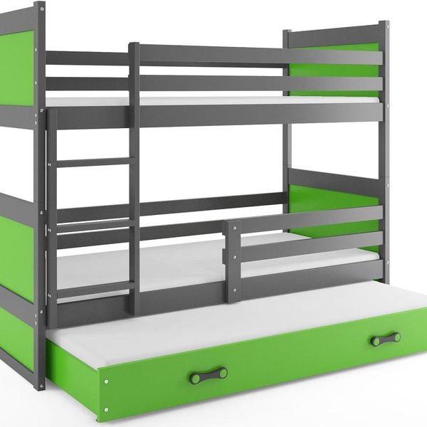 Poschodová posteľ s prístelkou RICO 3 - 160x80cm - Grafitový - Zelený