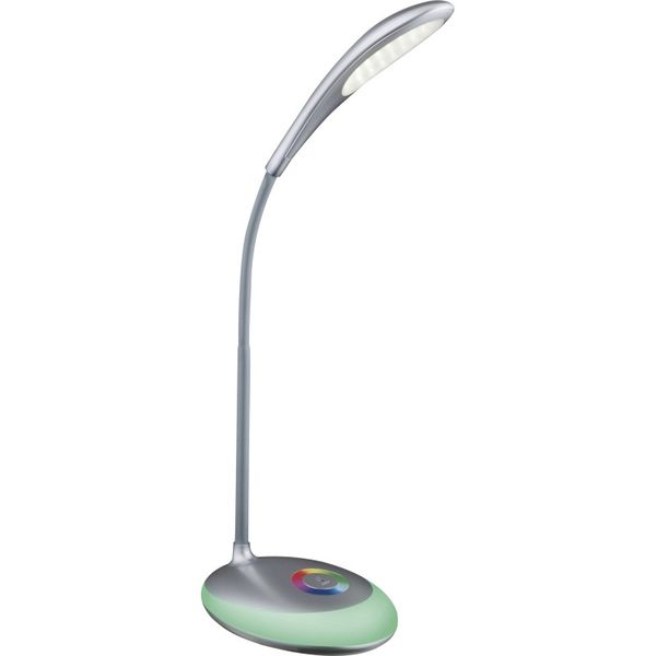 Globo 58265 LED stolové svietidlo Minea 1x3W | 230L | 5000K | RGB - nastaviteľná výška, ohybné rameno, dotykový stmievač, menič farieb, fixácia farieb, strieborná