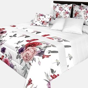 DomTextilu Romantický prehoz na posteľ v bielej farbe s nádhernými ružovo-fialovými kvetinami Šírka: 220 cm | Dĺžka: 240 cm 65875-239633