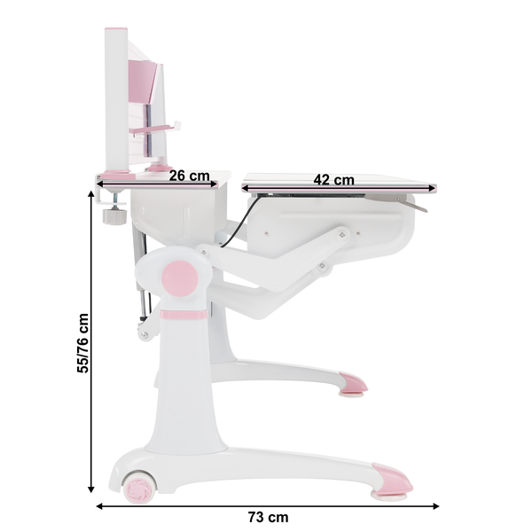 Rastúci písací stôl, ružová/biela, KANTON