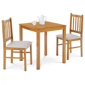 AUTRONIC JAGUAR OAK Jedálenský set 1+2, stôl 69 x 69 x75 cm, masíiv kaučukovník, morenie dub landhaus, sivé látkové sedáky