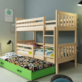 Poschodová posteľ s prístelkou CARINO 3 - 190x80cm - Borovica - Zelená