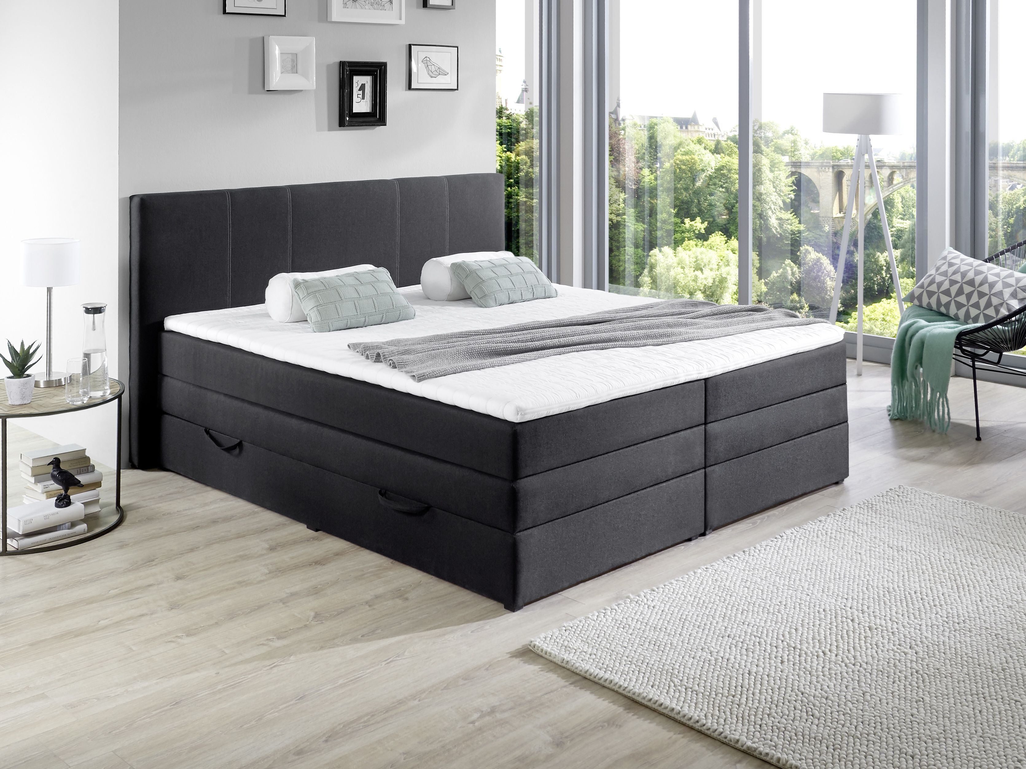 Manželská posteľ Boxspring 180 cm TBX 1090 (čierna) (s matracmi)