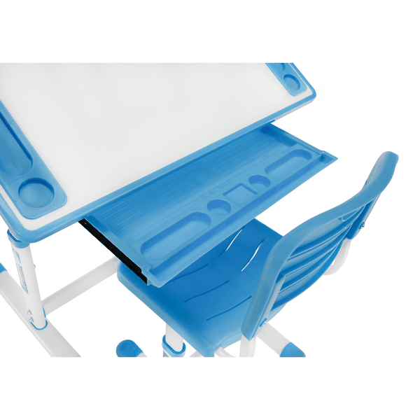 Rastúci písací stôl a stolička, modrá/biela, set LERAN